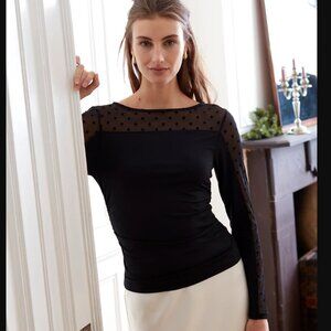 NWT $98 GREY STATE POLINA SHEER DOT BLACK GOING OUT TOP SIZE S